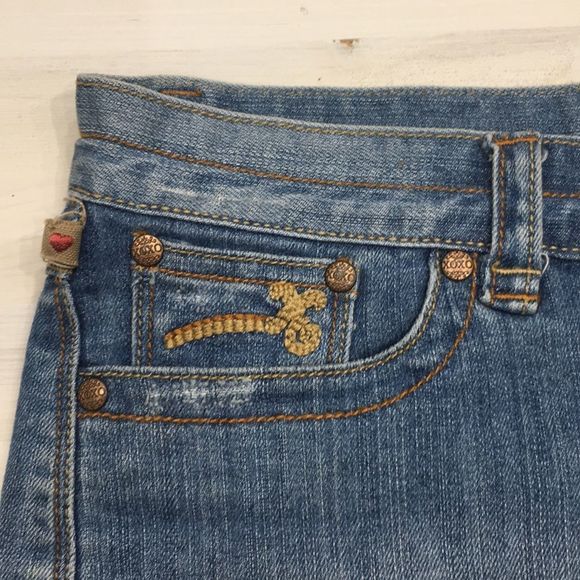 XOXO denim cutoff mini skirt sz 6 - Picture 2 of 4
